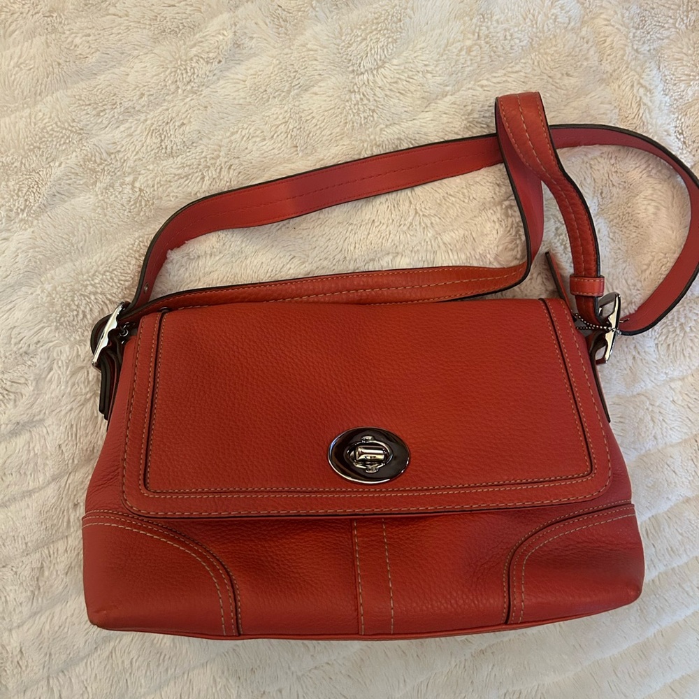 Coach Red Leather Shoulder Bag with Adjustable Strap